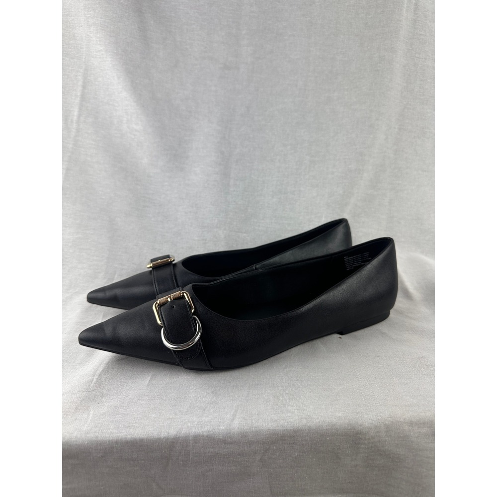 A New Day Womens Pointed Toe Buckle Flats Black Memory Foam 8.5 05/23‎